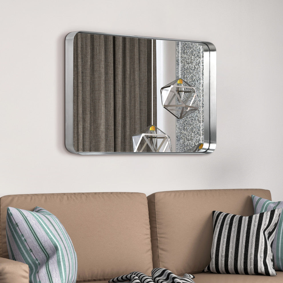 Ultra Stainless Steel Rectangular Wall Mirror, Silver, 24"x36", Brushed