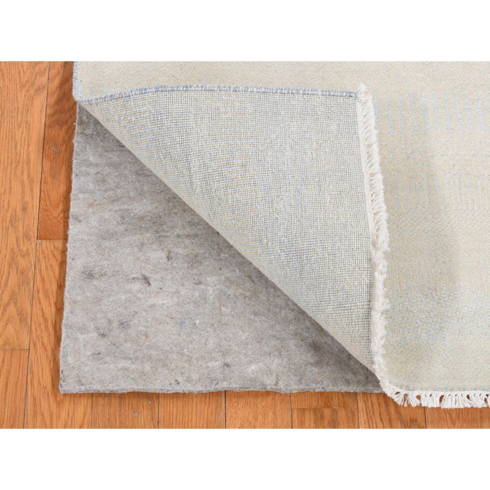 Ivory, Grass Design Gabbeh, Wool and Silk, Hand Knotted, Runner Rug, 2'7"x8'4"