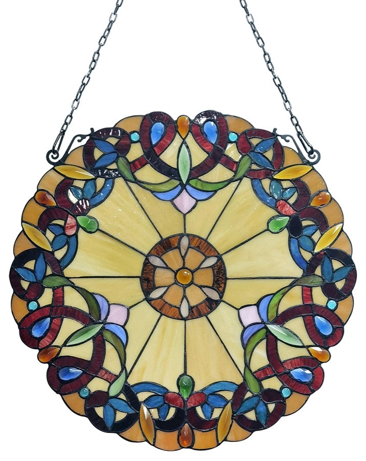CHLOE Lighting CH3P019AV20-RND ADALEE Victorian Stained Glass Window Panel