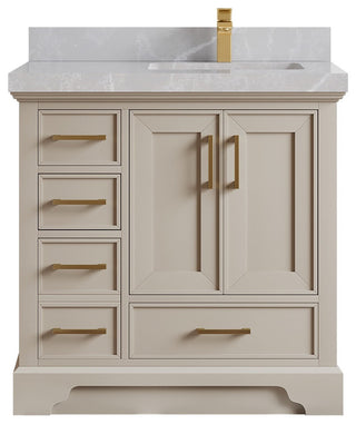 Charlotte 36" Right Offset Bath Vanity in Fine Grain 2" Pearl Gray Quartz