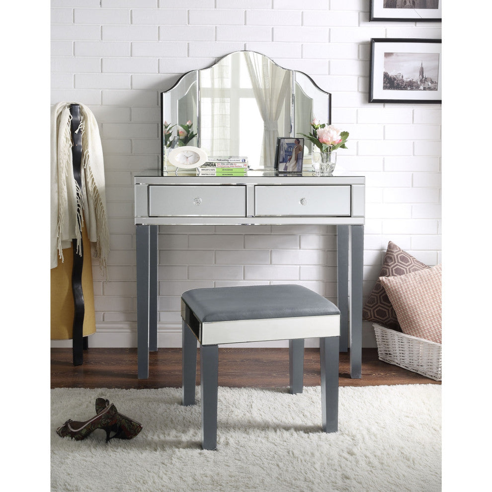 Venecia 3-Piece Vanity Set With Trifold Mirror, Gray
