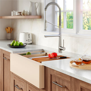 Karran 34" Quartz Farmhouse Single Bowl Workstation Kitchen Sink, Bisque