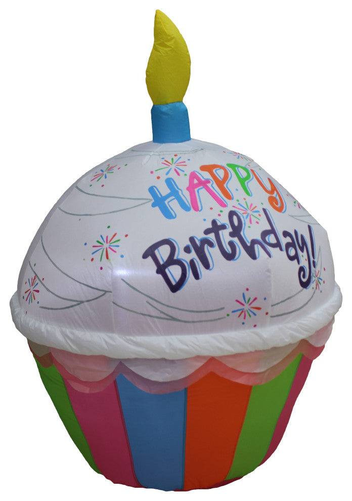 4' Tall Cute Happy Birthday Inflatable Cupcake and Candle Lighted Decoration