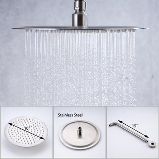 CASAINC 10" Wall Mounted Luxury Round Rainfall Shower System Set, Brushed Nickel