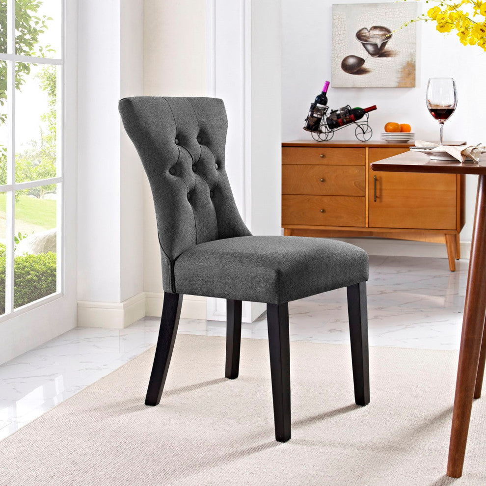 Modern Contemporary Dining Side Chair, Gray Fabric