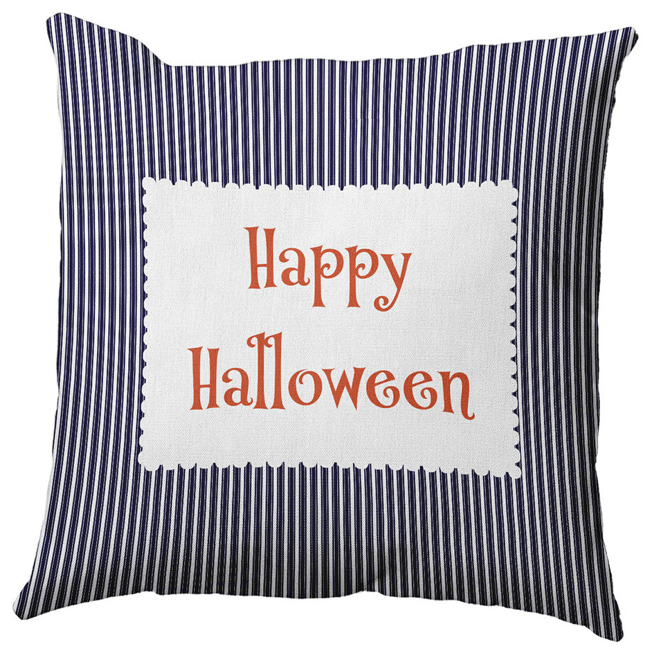 Happy Halloween Ticking Accent Pillow, Navy, 18"x18"