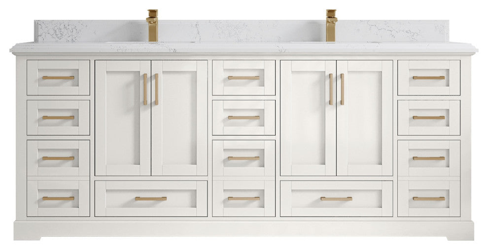 Boston 84" Double Sink Bath Vanity in Alabaster 1.5" Empira Quartz