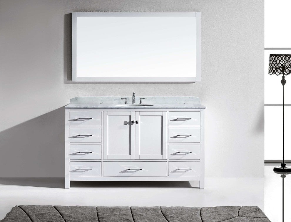Caroline Avenue 60" Single Bathroom Vanity Set White, Marble Top