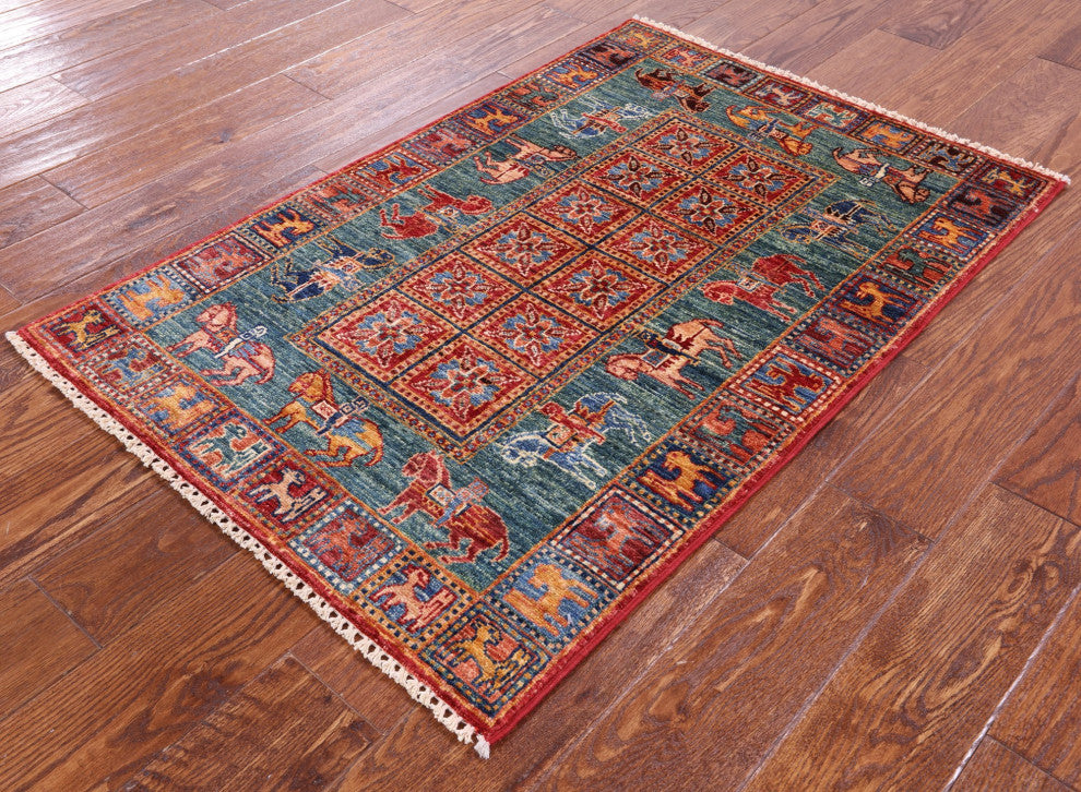 2' 7" X 3' 11" Handmade Antiqued Pazyryk Historical Design Rug Q10950