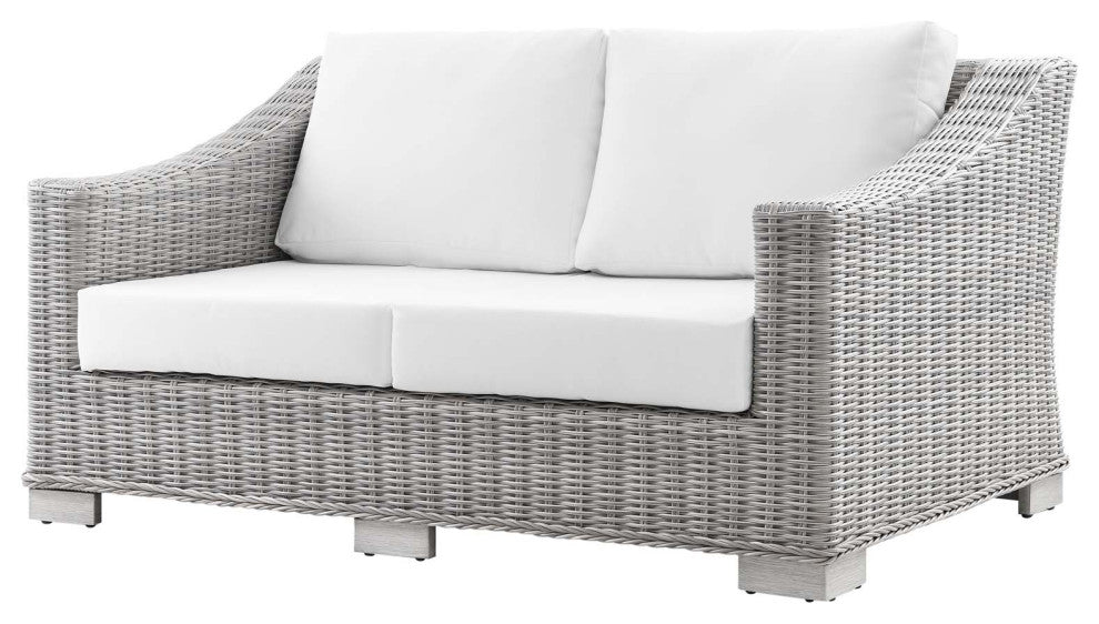 Lounge Sectional Sofa Chair Set, Rattan, Wicker, Gray White, Outdoor