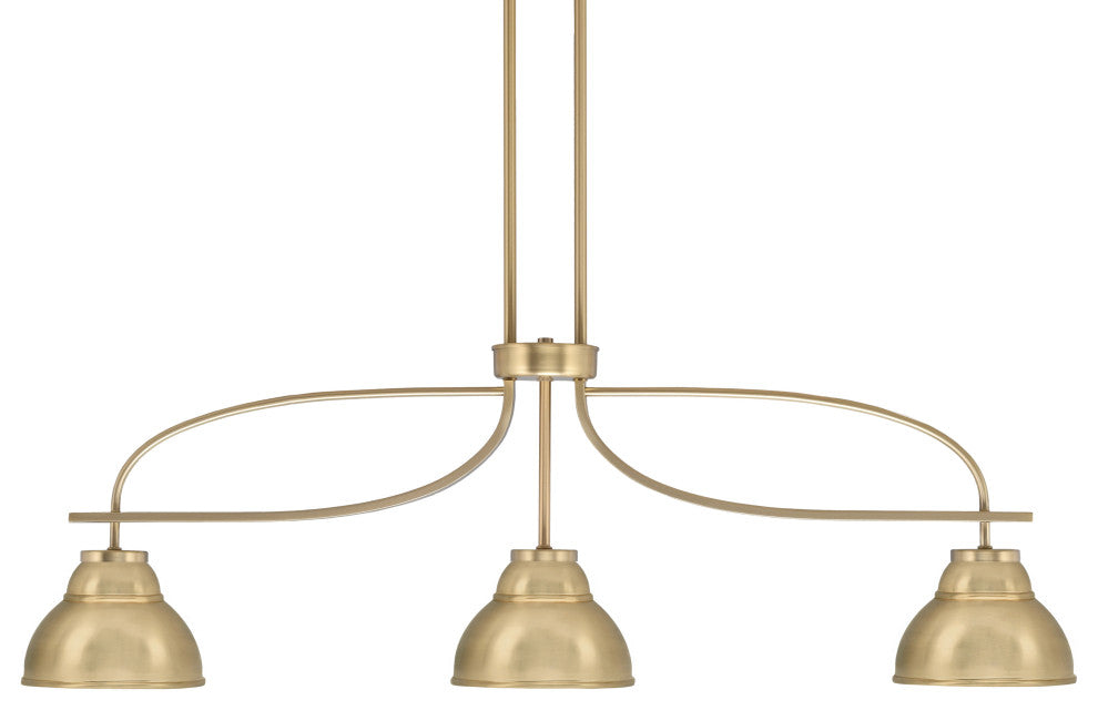 Cavella 3 Light Island Light New Age Brass Finish 7" NAB Metal Shades