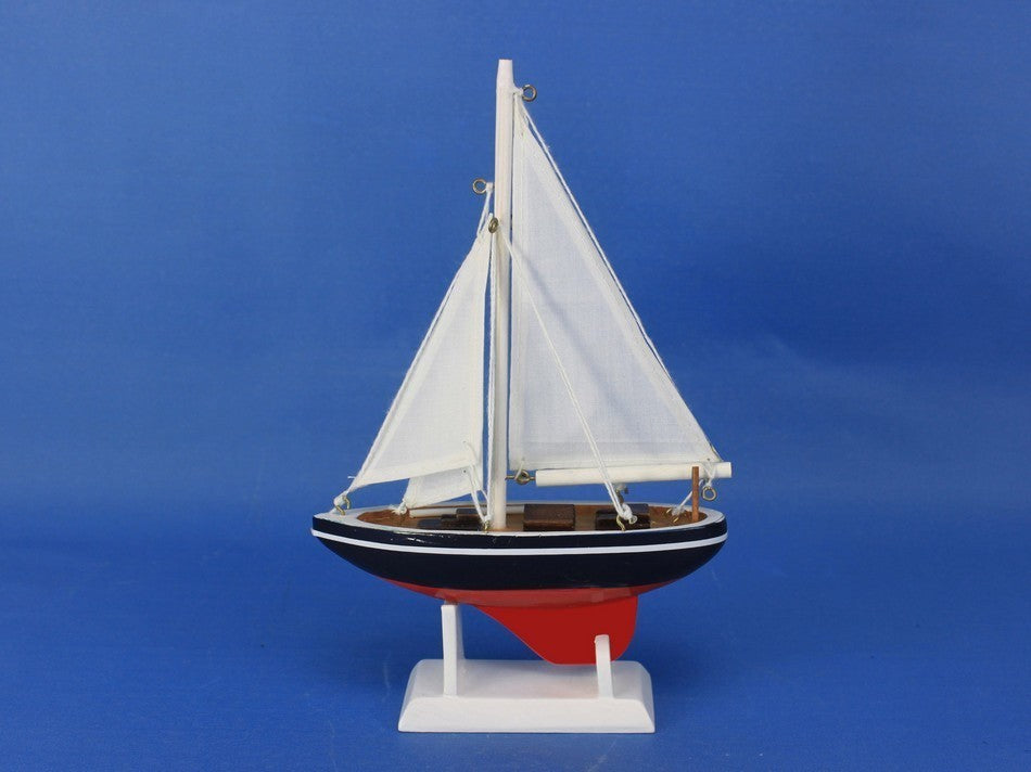 Sailboat Christmas Tree Ornament, Blue White and Red, 9"