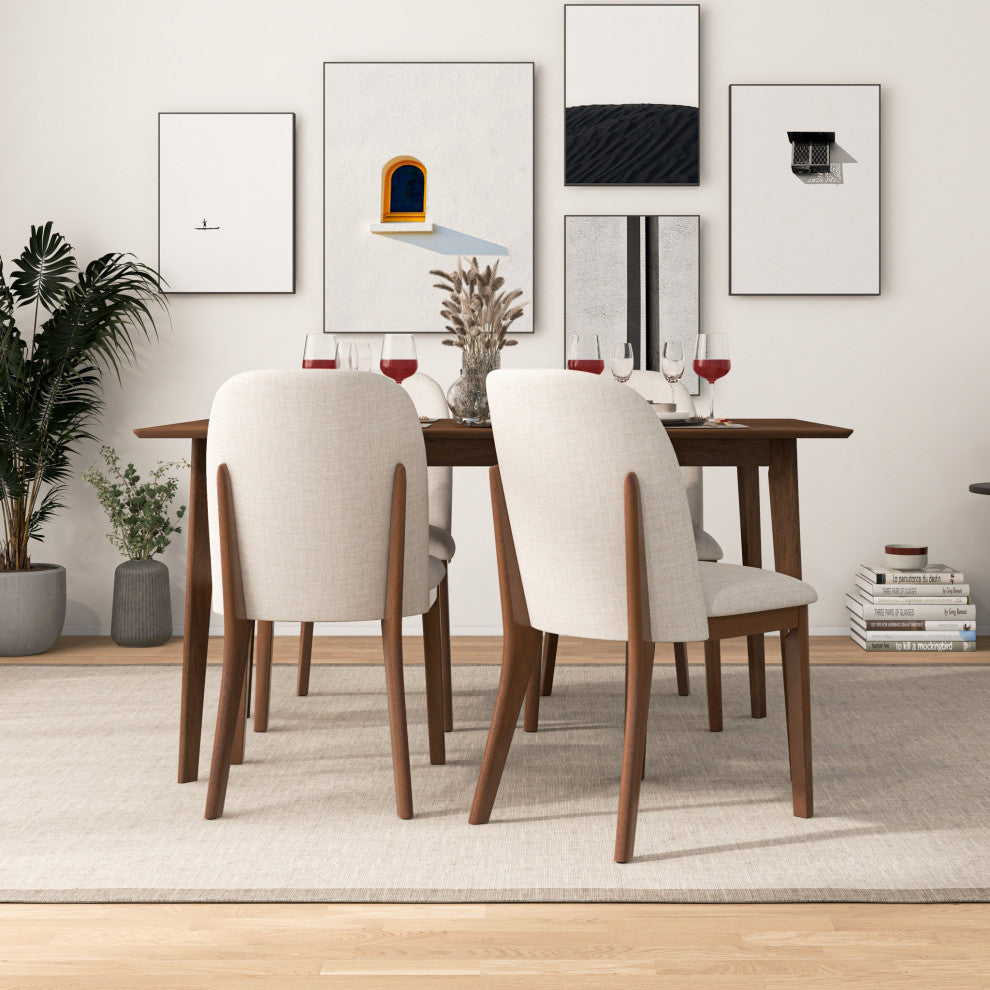 Belfast Mid-Century Modern Solid Wood Upholstered Dining Chair, Set of 2, Cream