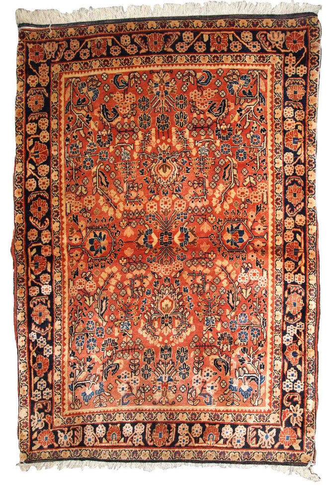 Handmade Antique Persian Sarouk Rug, 3.3'x5.3', 100cmx161cm 1920s