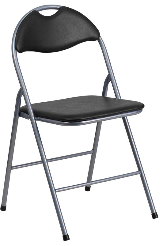 2 Pack HERCULES Series Black Vinyl Metal Folding Chair with Carrying Handle