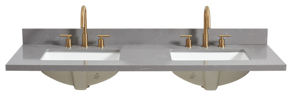 Jaen Composite Stone Vanity Top With Ceramic Sink, Reticulated Gray, 61"