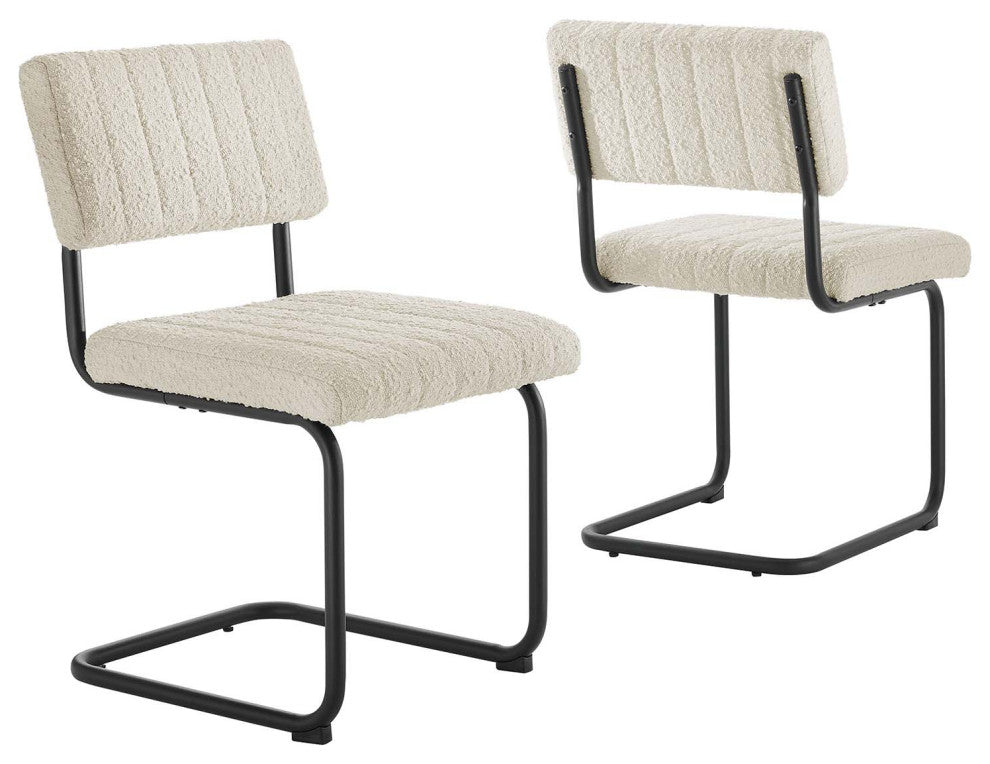Parity Boucle Dining Side Chairs, Set of 2, Black Ivory
