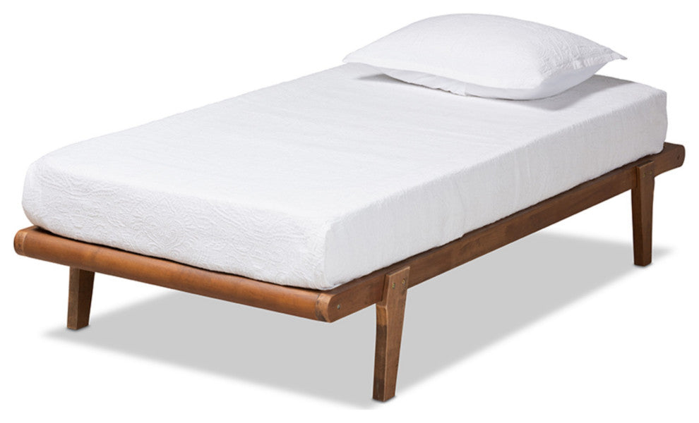 Kaia Mid-Century Modern Walnut Brown Finished Wood Twin Size Platform Bed Frame