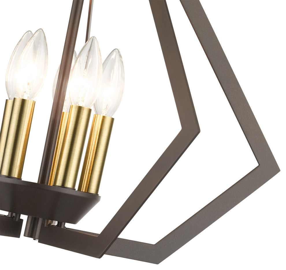 Prism 5-Light English Bronze Chandelier, Antique Brass Accents