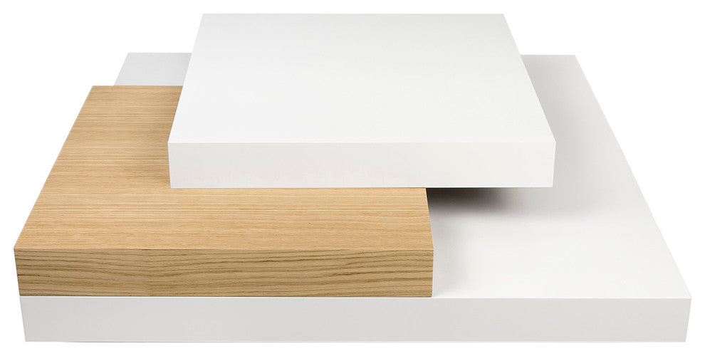 Isle Contemporary Multi Platform Square Coffee Table, White/Oak