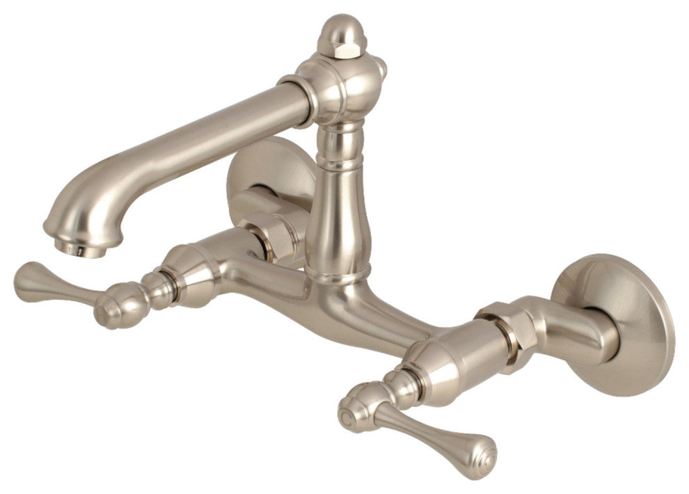 Kingston 6" Adjustable Center Wall Mount Kitchen Faucet, Brushed Nickel