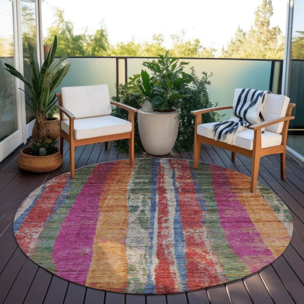 Machine Washable Indoor/Outdoor Chantille ACN1910 Putty 8' x 8' Round Rug
