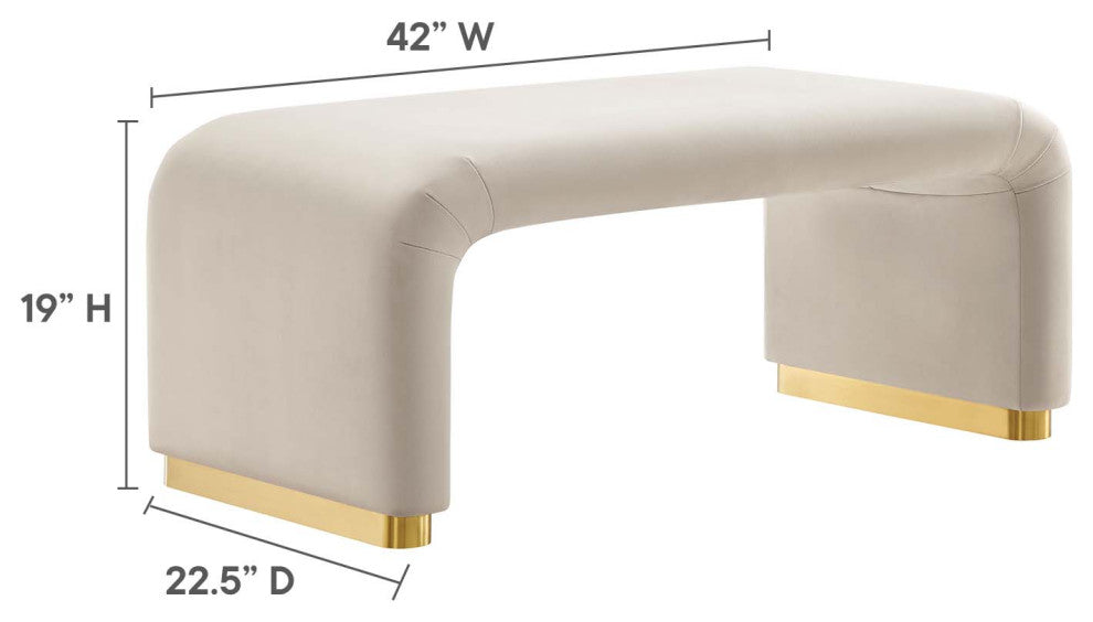 Koda Performance Velvet Waterfall Ottoman - Brass Almond