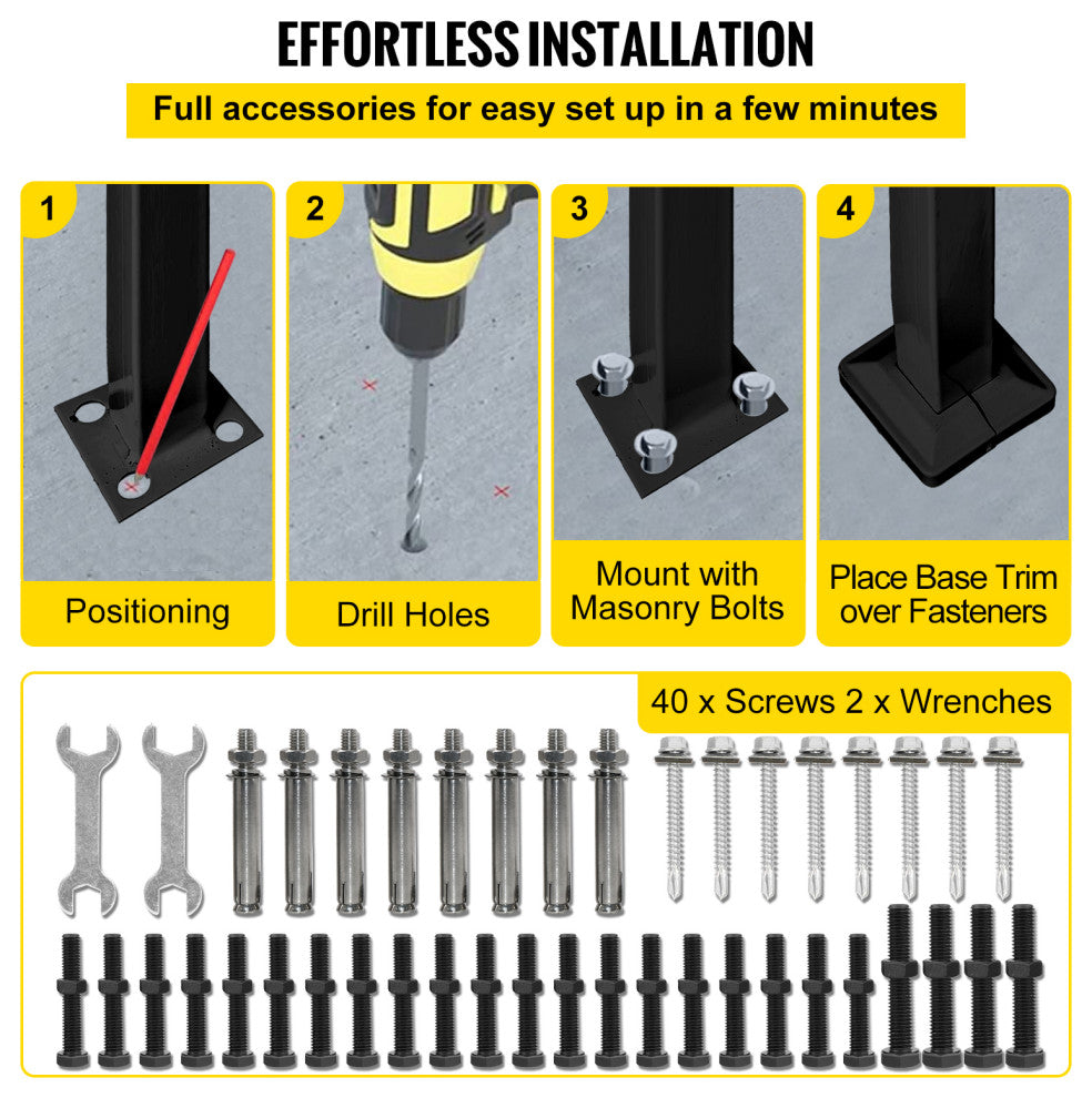 Wrought Iron Handrail Outdoor Stair Rail with Installation Kit, Black, Fit 4-5 Steps