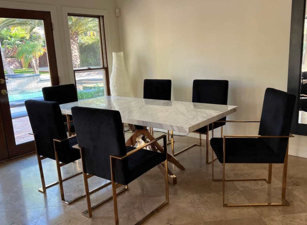Modrest Trea Modern Black Velvet and Rosegold Dining Chair