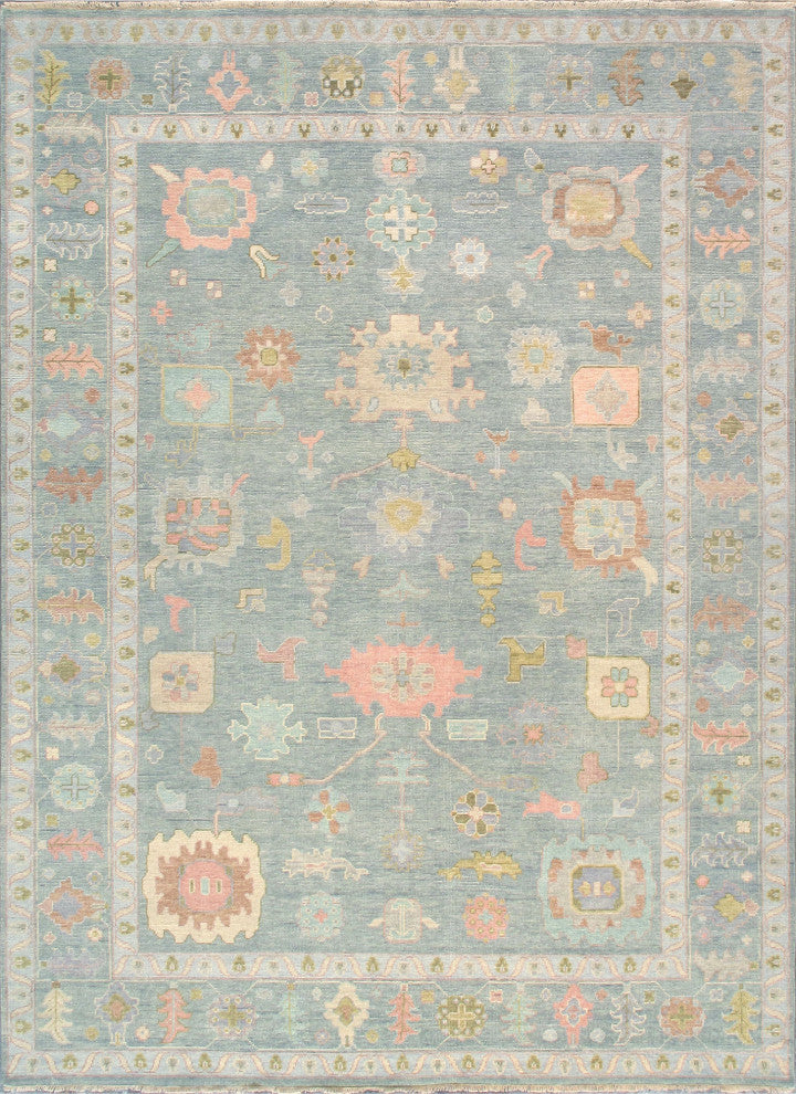 Pasargad Home Oushak Collection Light Blue Wool Area Rug, 7'11"x10'2"