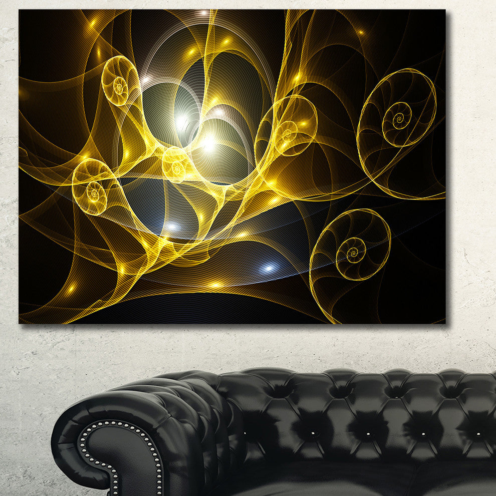Golden Curly Spiral on Black, Oversized Abstract Canvas Art Print, 60x40