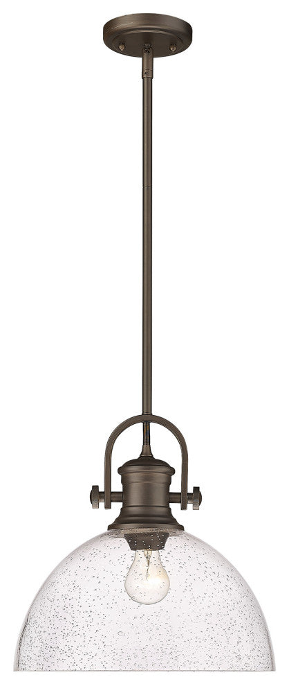 Hines 1-Light Pendant, Rubbed Bronze, Seeded Glass