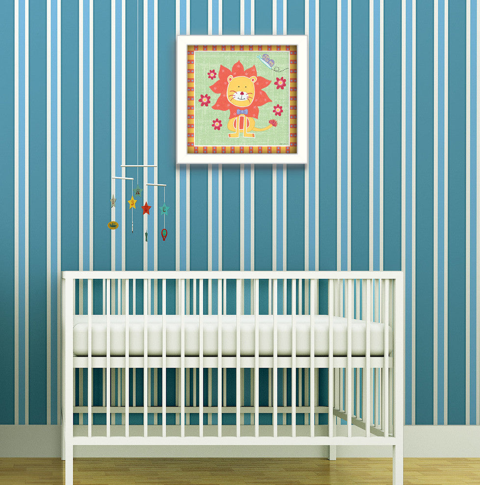 "Beetle and Bob Baby Lion" By Annie LaPoint, Printed Wall Art, White Frame