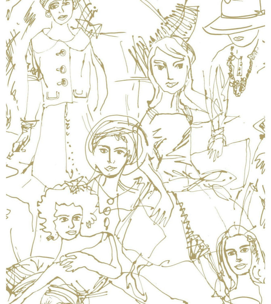 Gold & White Vogue Sketches Peel & Stick Wallpaper