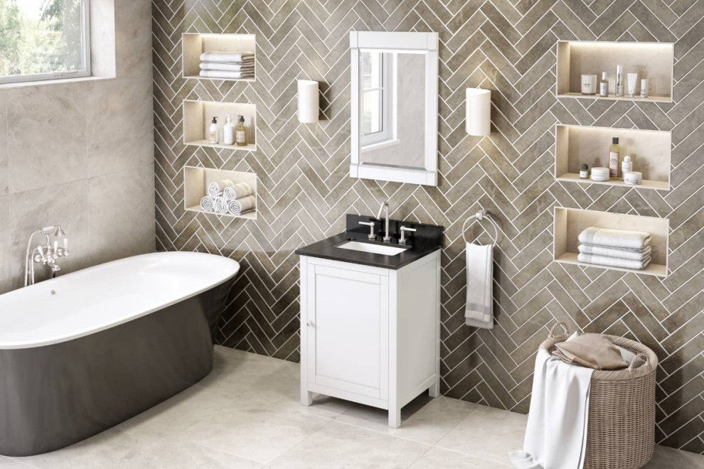 Astoria Transitional 24" White Vanity, Black Granite Vanity Top