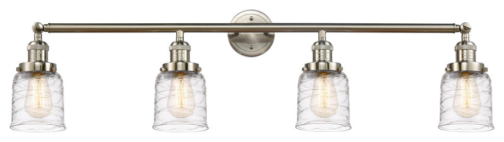 Small Bell 4 Light Bath Vanity Light, Brushed Satin Nickel, Deco Swirl