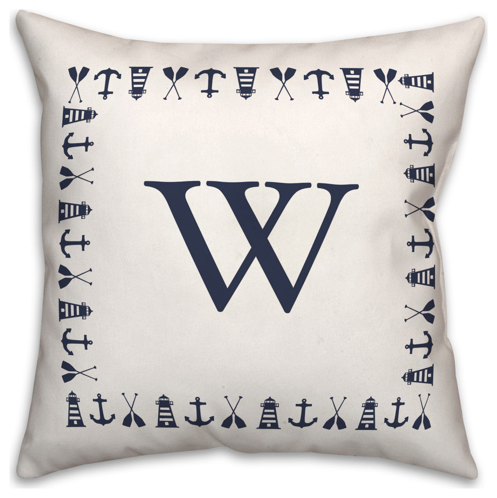 Nautical Monogram - W 18x18 Indoor / Outdoor Pillow