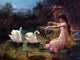 Tile Mural Landscape Lady At The Swan Lake By Hans Zatzka, 6"x8", Glossy