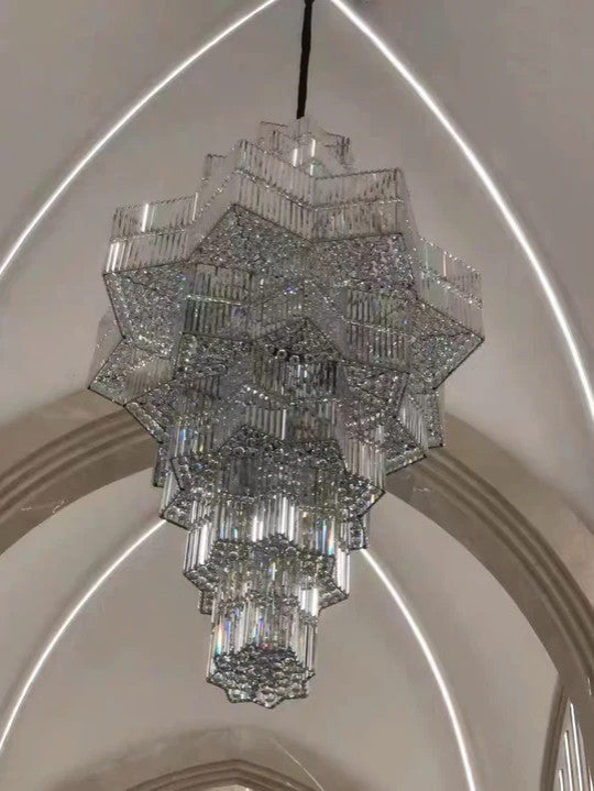 Luxury Extra Large Plaza Multi-Tier Crystal Chandelier, 39.4D"x70.9H"