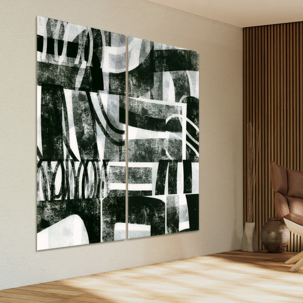 "Compartment A and B" Oversized Frameless Reverse Printed Tempered Art Glass Set