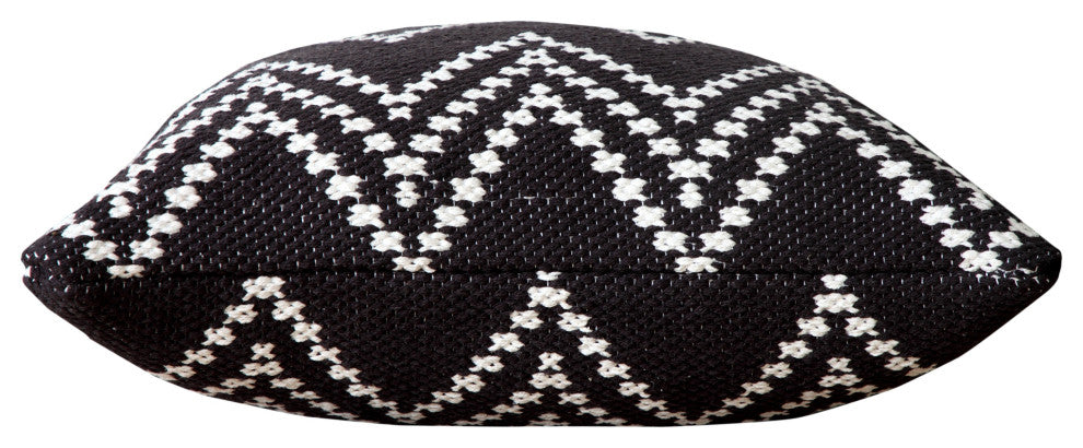 Ox Bay Handwoven Black/White Chevron Cotton Blend Pillow Cover, 20"x20"