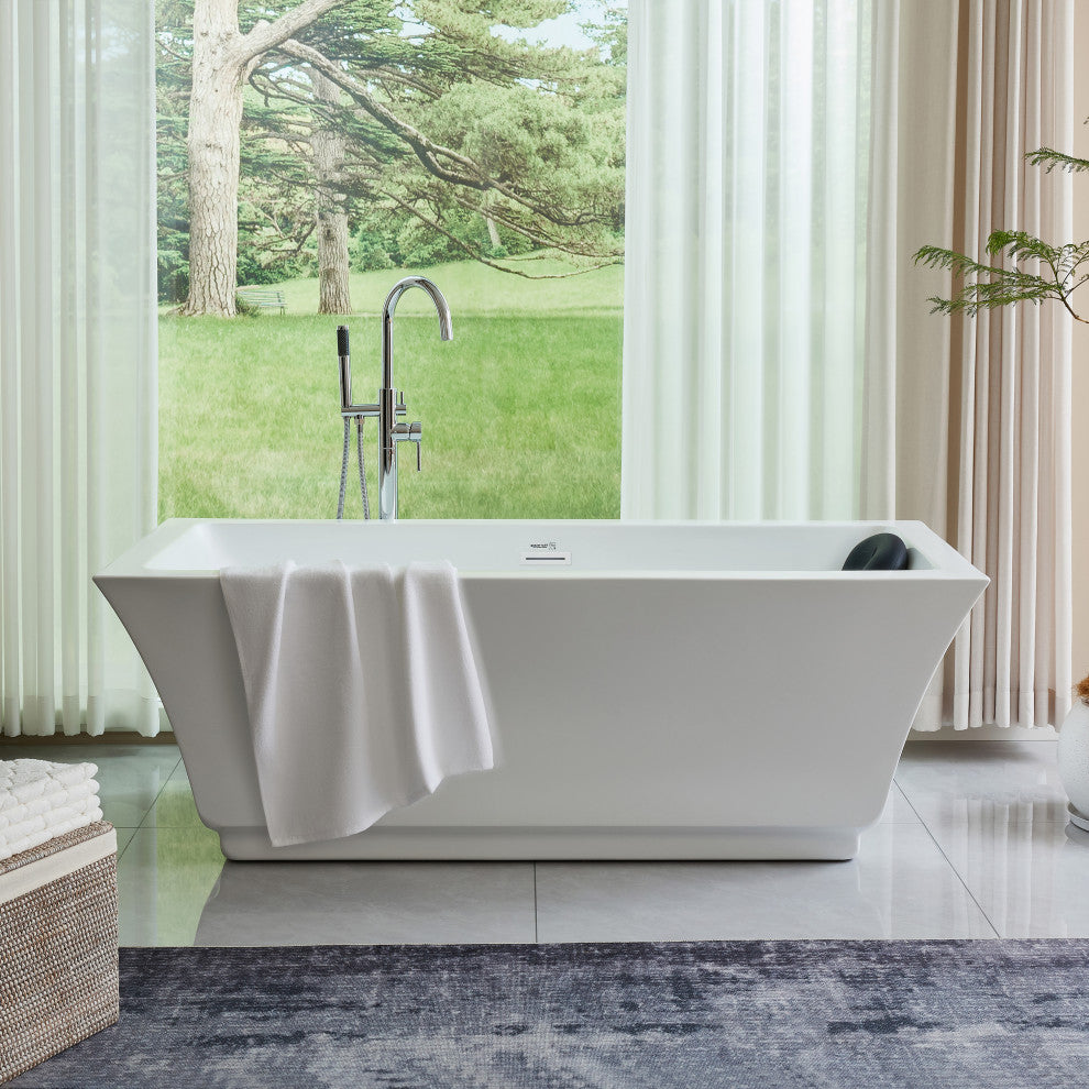Freestanding Acrylic Bathtub, Pure White, S, 59"