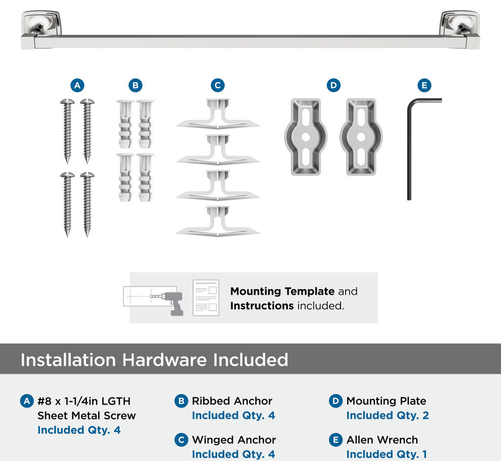 Amerock Stature Transitional Towel Bar, Chrome, 24" Center-to-Center