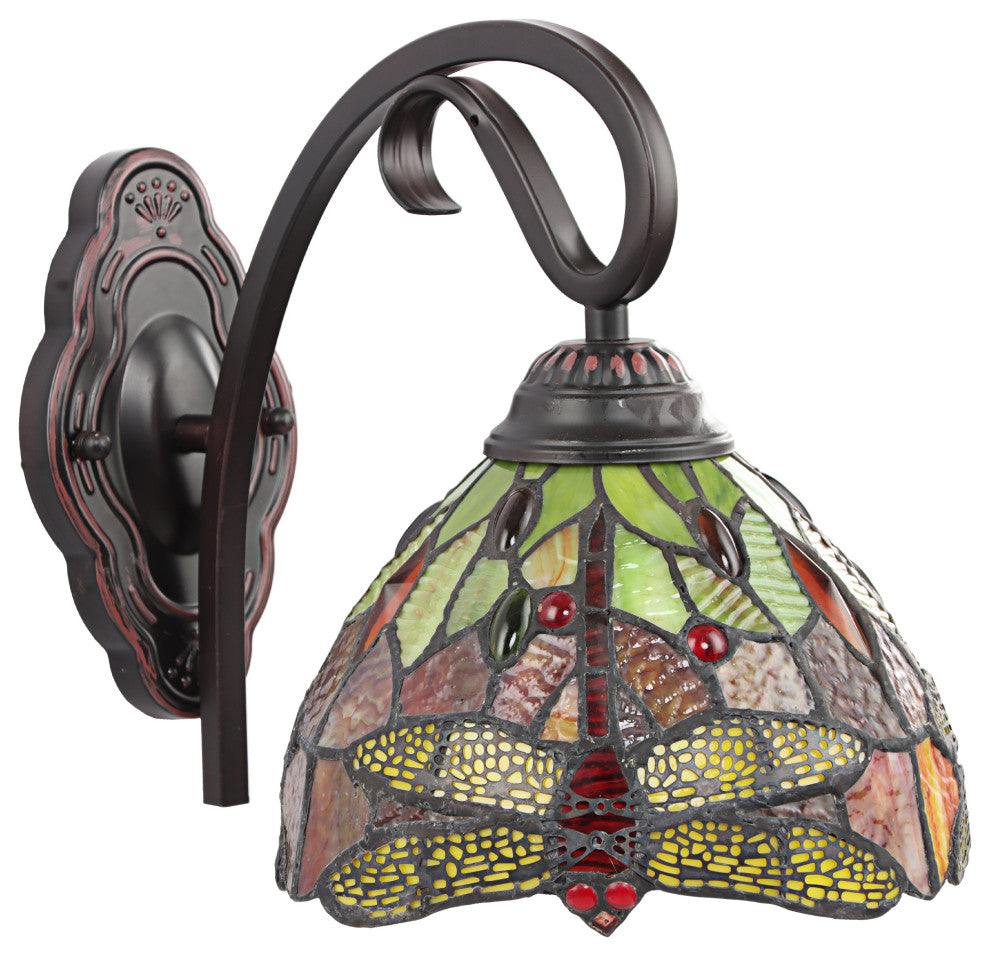 Empress Dragonfly Tiffany-Style 1 Light Wall Sconce 8" Wide