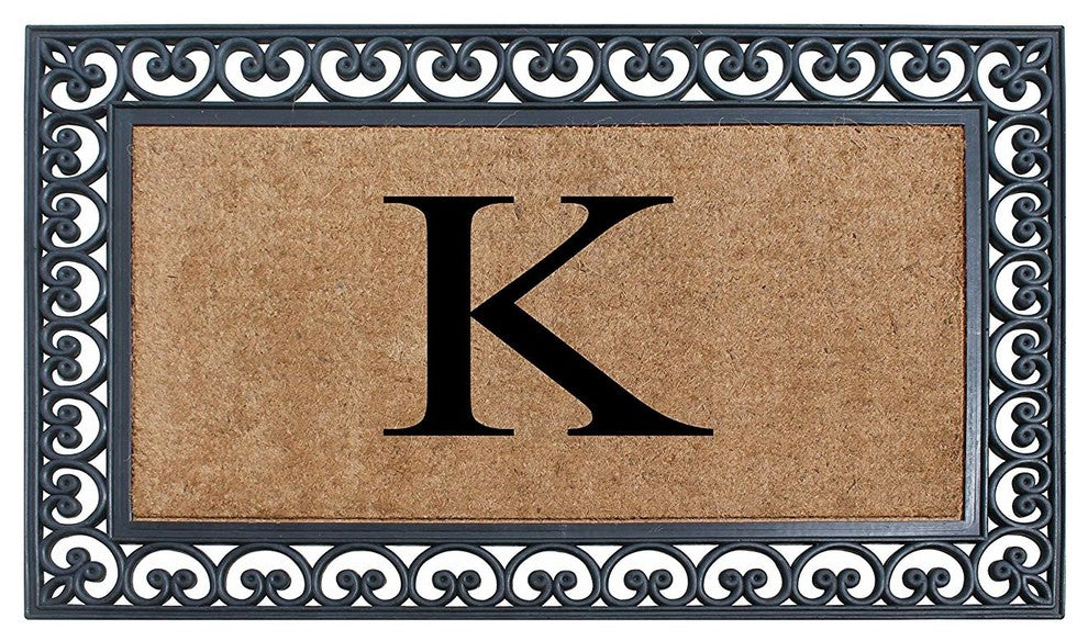 A1HC Black Rubber and Coir Paisley Border Monogrammed Double Doormat, 30"X48", K