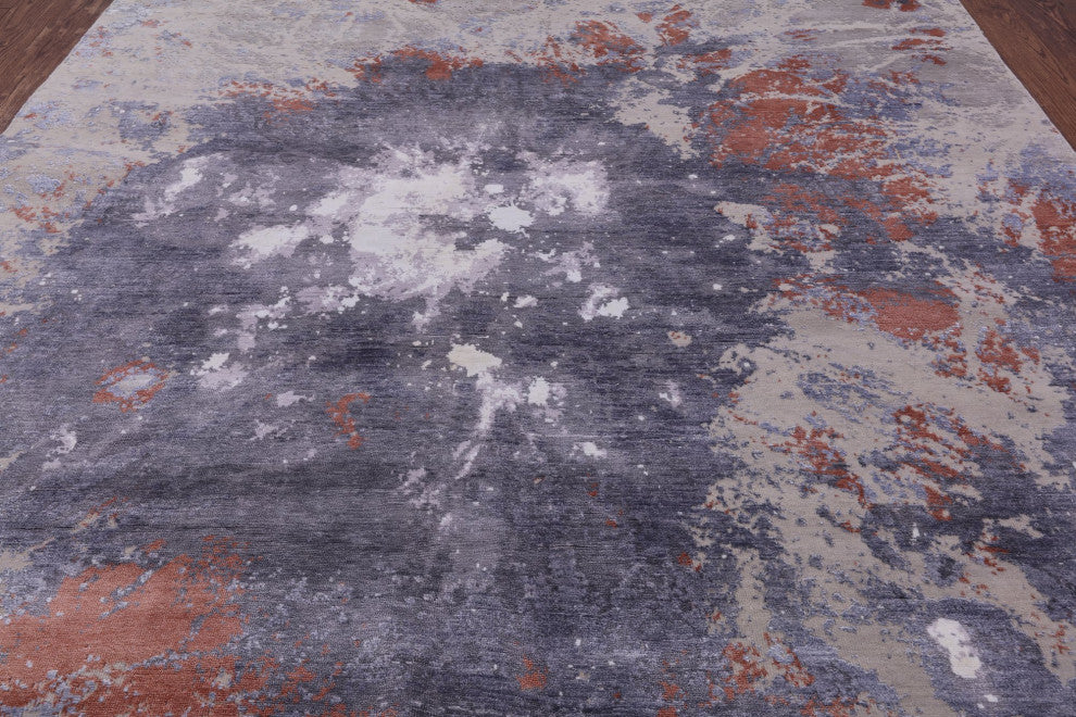 8' 0" X 9' 10" Handmade Wool and Silk Abstract Area Rug Q6169