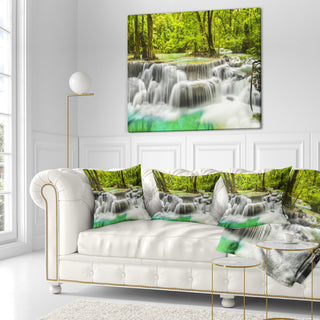 Erawan Waterfall View Photography Throw Pillow, 16"x16"