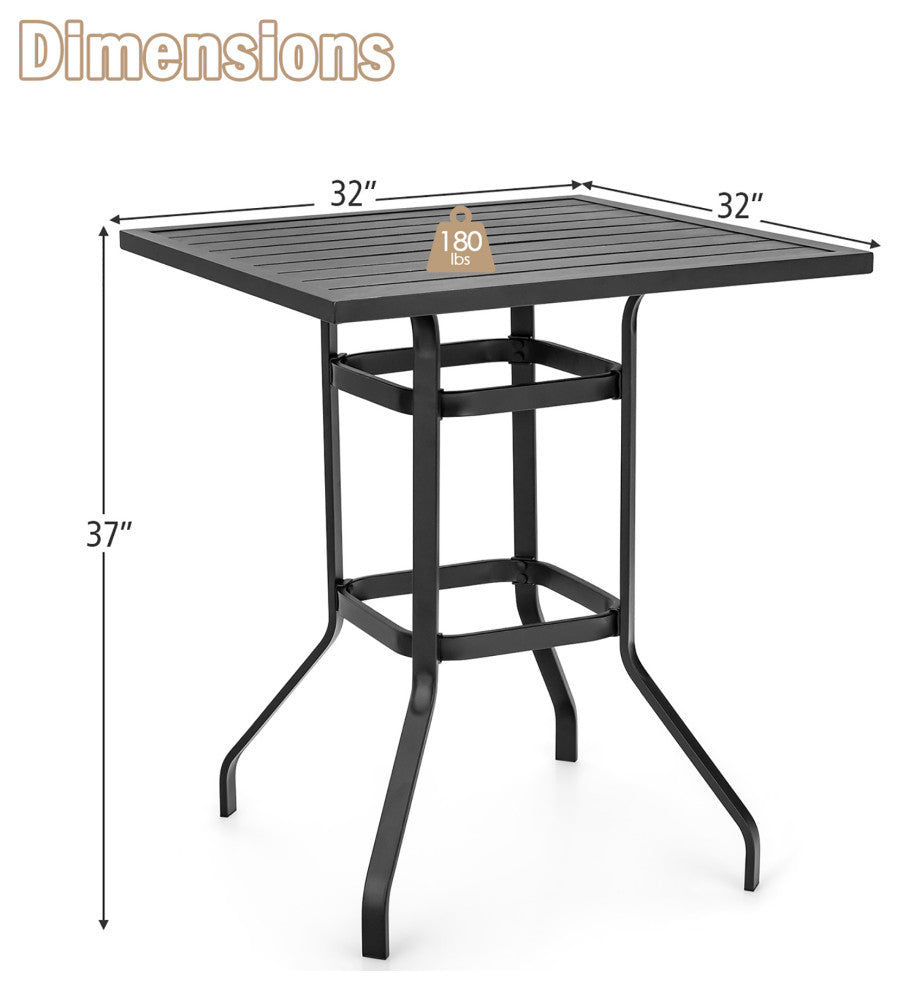 Costway 32''  Patio Square Bar Table Metal Cafe Bistro Table Garden Deck Black