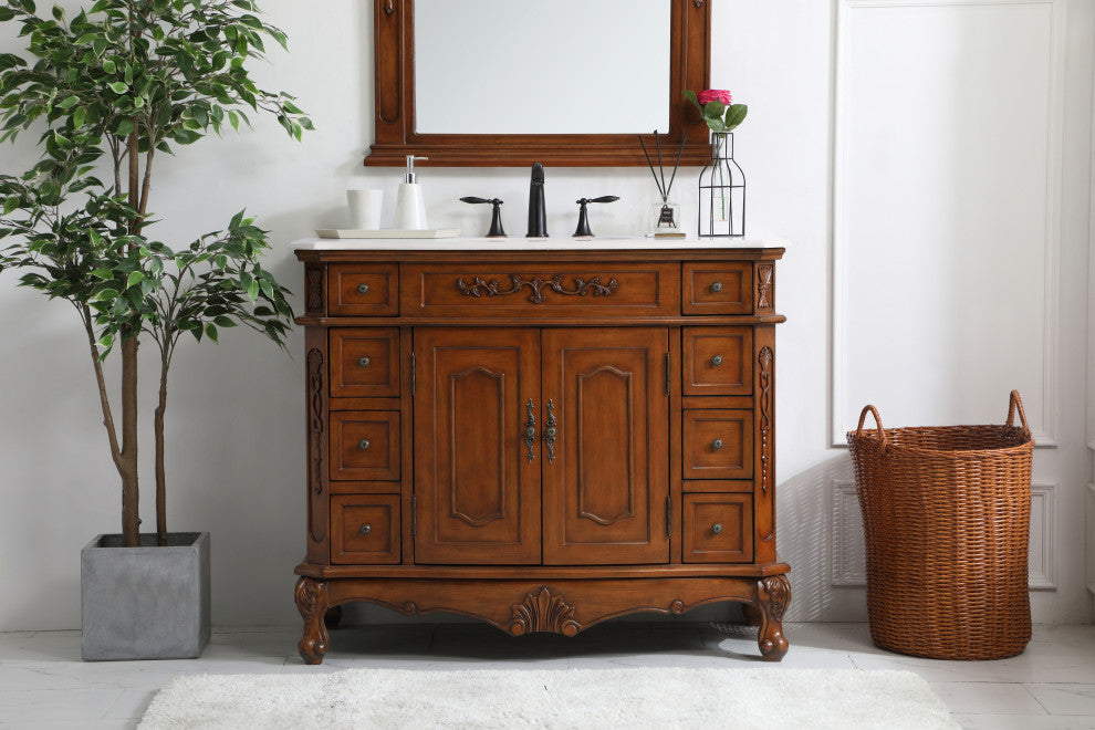 Bathroom Vanity, Teak, 42", Single Sink