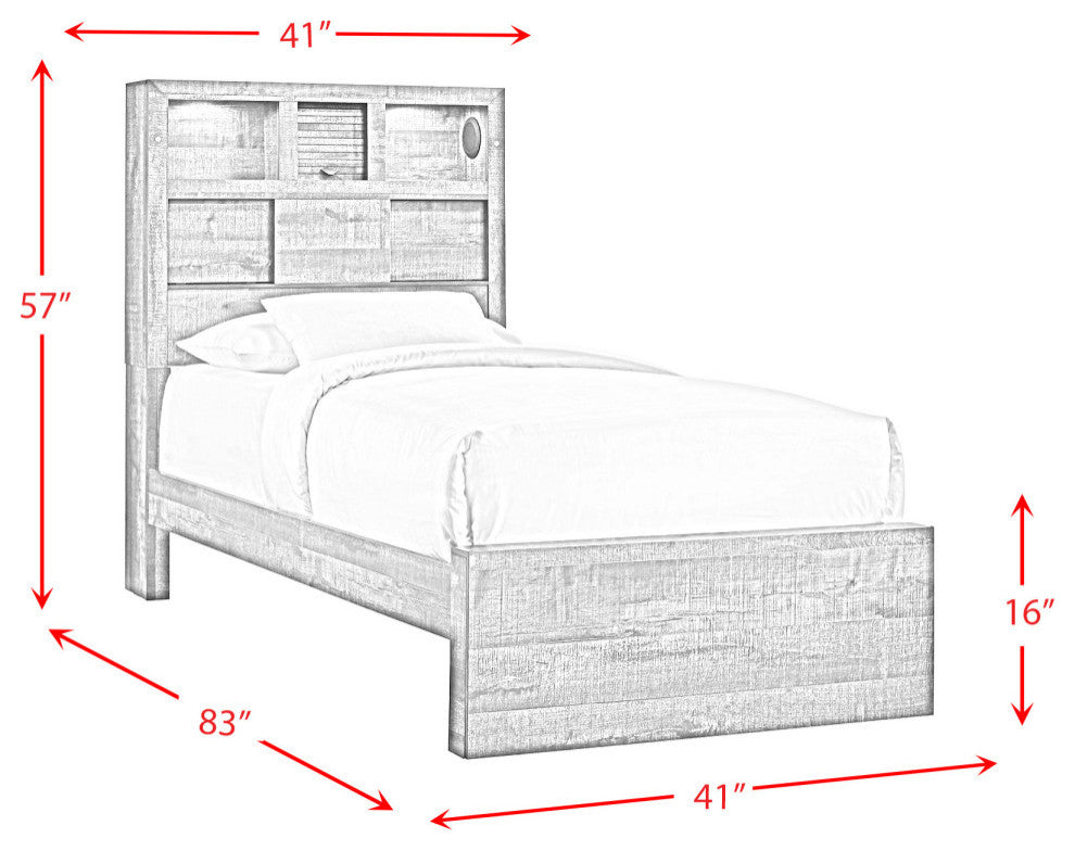 Picket House Beckett Twin Bookcase Panel 3-Piece Bedroom Set With Bluetooth